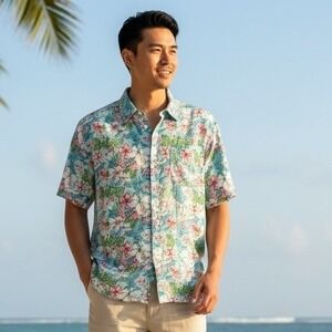 Simply Southern Outfitters Mens‎ Small Tropical Hibiscus Floral Button Down